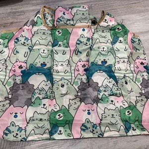 Cute Cat Print Reusable Foldable Shopping Bag 15x20in Nylon